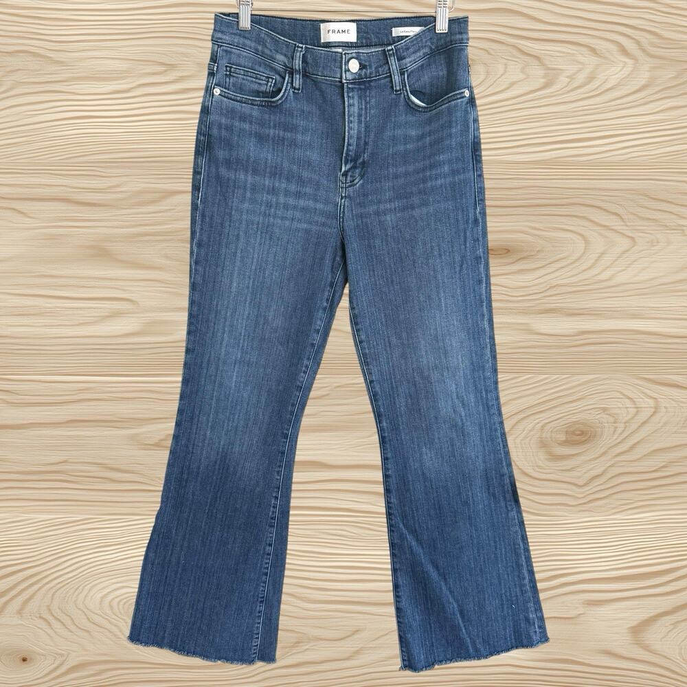 Frame Le Easy Flare Stretch Jeans In Temple Wash Size 29‎ Frayed Hem 30 Inseam